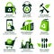 Eco flat symbols promoting green lifestyle in the world