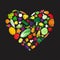 Eco food vector flat icons forming heart shape. I love vegetable
