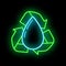 Eco friendly alternative energy source and waste recycling icon, concept green eco earth glow neon flat vector illustration,