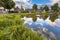 Eco friendly bank of pond in park