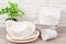 Eco-friendly biodegradable paper dishes and glass