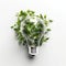 Eco friendly concept background with lightbulb made of fresh green leaves. AI generated