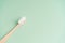 Eco friendly dental health antibacterial bamboo wood toothbrush on green background