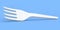 Eco-friendly disposable utensils like fork on blue background.
