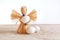 Eco-friendly doll toy and 3 eggs, family concept, Easter