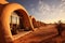 Eco-friendly ecolodge or eco-lodge desert with sustainable houses that blend harmoniously with the desert landscape