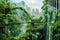 Eco-friendly futuristic greenhouse city blending nature and advanced technology, embodying sustainable living