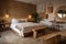 eco-friendly hotel room with natural decor and recycled products