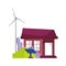 Eco friendly house solar panel windmill energy sustainable tree isolated icon