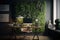 Eco-friendly interior made of moss. Modern Office lobby interior.Generative AI