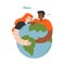 Eco-friendly Lifestyle with Man and Woman Character Embrace Earth Globe Vector Illustration