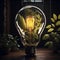 Eco friendly lightbulb from fresh leaves 3D illustrated