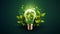 Eco friendly lightbulb with plants green background