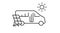 Eco-friendly motorhome vector outline icon. Solar panel with van bus. Renewable energy camper rv. Vanlife
