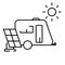 Eco-friendly motorhome vector outline icon. Solar panel with van caravan. Renewable energy camper rv. Vanlife