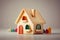 Eco friendly, plastic free toys for toddler. Stylish wooden toy house for child . AI Generated