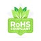 Eco Friendly RoHS Compliant Badge with Green Leaves and Checkmark Symbol