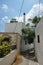 An eco-friendly solar water heating tank is installed on the roof in Lardos, Rhodes Island, South Aegean region, Greece