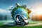 Eco Friendly Sustainable Travel Concept with Mini EV Car, AI Generated