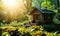 Eco-Friendly Tiny House Surrounded by Lush Greenery Symbolizing Sustainable Living and Environmental Conservation with Sun Flare