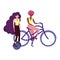 Eco friendly transport, young women talking and riding unicycle and bike
