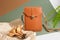 eco-friendly vegan leather concept, bag made of eco-leather made from mushroom mycelium