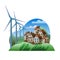 Eco-friendly village with wind power generators.