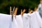 Eco-friendly washing line white laundry drying outdoors