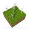 Eco-friendly wind turbines on green grass 3D image