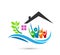 Eco green care home logo blue water wave vector illustration environment safety design.