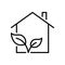 Eco Green House Line Icon. Ecology Real Estate Building with Leaf Pictogram. Environment Conservation Architecture