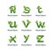 Eco green letter pack logo design template. Green alphabet vector designs with green and fresh leaf illustration