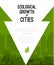 Eco growth of modern cities. Urbanization. Banner with green arrows, skyscrapers silhouettes and place for text. City landscape.