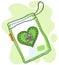 Eco handbag with handle with green heart, logo zero waste, reused bag, eco friendly concept