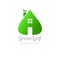 Eco house with green leaves. House logo. Ecological house icon