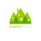 Eco house with green leaves. House logo. Ecological house icon