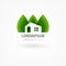 Eco house with green leaves. House logo. Ecological house icon