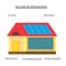 Eco-house infographics. wooden house with environmentally friendly materials with the roof with a solar panel, a window