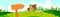 Eco house nature landscape vector illustration, cartoon flat panoramic natural countryside skyline with fantasy village