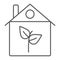 Eco house thin line icon, architecture and building, ecology home sign, vector graphics, a linear pattern on a white