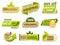 Eco label banner. Healthy food labels, eco bio product and natural organic emblem badges vector set. 100 percent