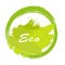 Eco label vector, round emblem, painted icon for natural products packaging, clothing and food pack. Eco sign, ecological tag