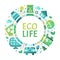 Eco life banner. Ecology and renewable energy poster, card. Environmentally friendly waste, treatment of industrial