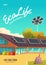 Eco life poster, solar panels and zero waste