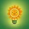 Eco Lightbulb Design Template with Sun and Cute Funny Smiling Face - Orange Colored Alternative Solar Energy Concept