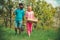 Eco living. I love our moments in the countryside. Couple in the farm on countryside background.