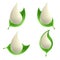 Eco logo. Organic vector logos. White drop of milk on a green leaf. Isolated icons.