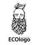 Eco nature logo. Hipster head with blooming beard with leafs. Hand-Drawn Vector Illustration. Bearded man emblem for eco