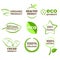 Eco organic product logo icons photo realistic vector set