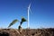 Eco power, wind turbines with blue sky. wind turbine for alternative electricity.renewable electric farm with sustainable eco